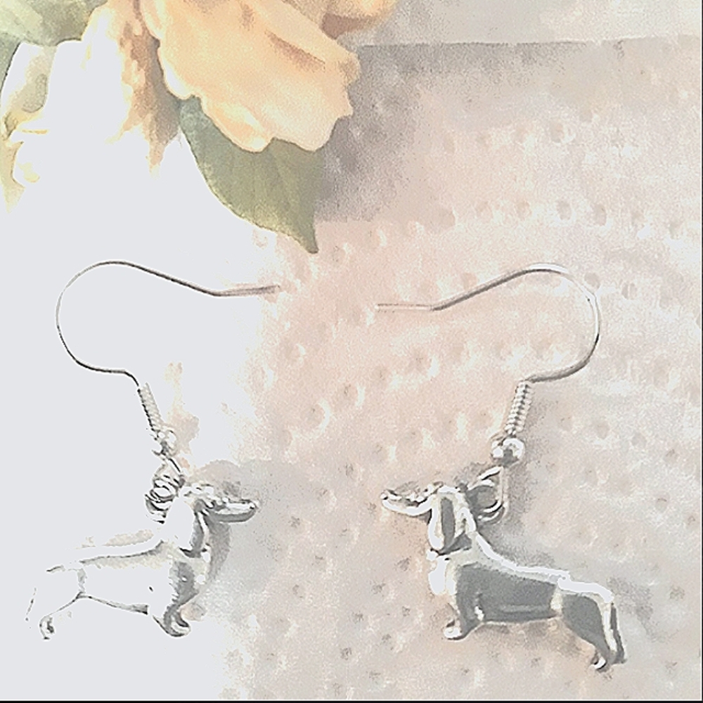 Dachshund Doxie Dog Earrings Silver Pet Pierced Vet Rescue Support Dog G…